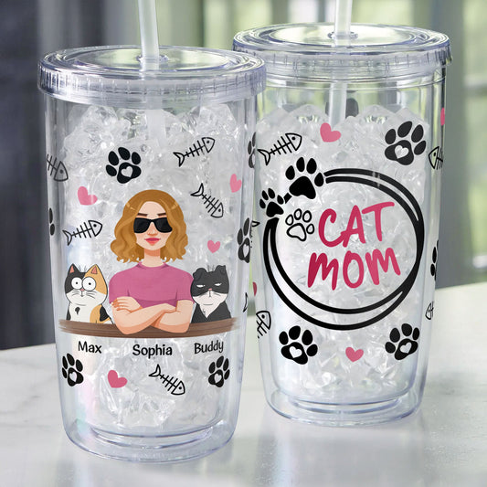 Cat Mom - Funny Version - Personalized Acrylic Tumbler With Straw