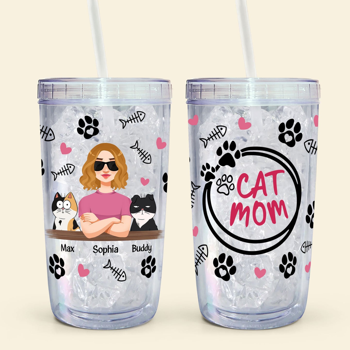 Cat Mom - Funny Version - Personalized Acrylic Tumbler With Straw