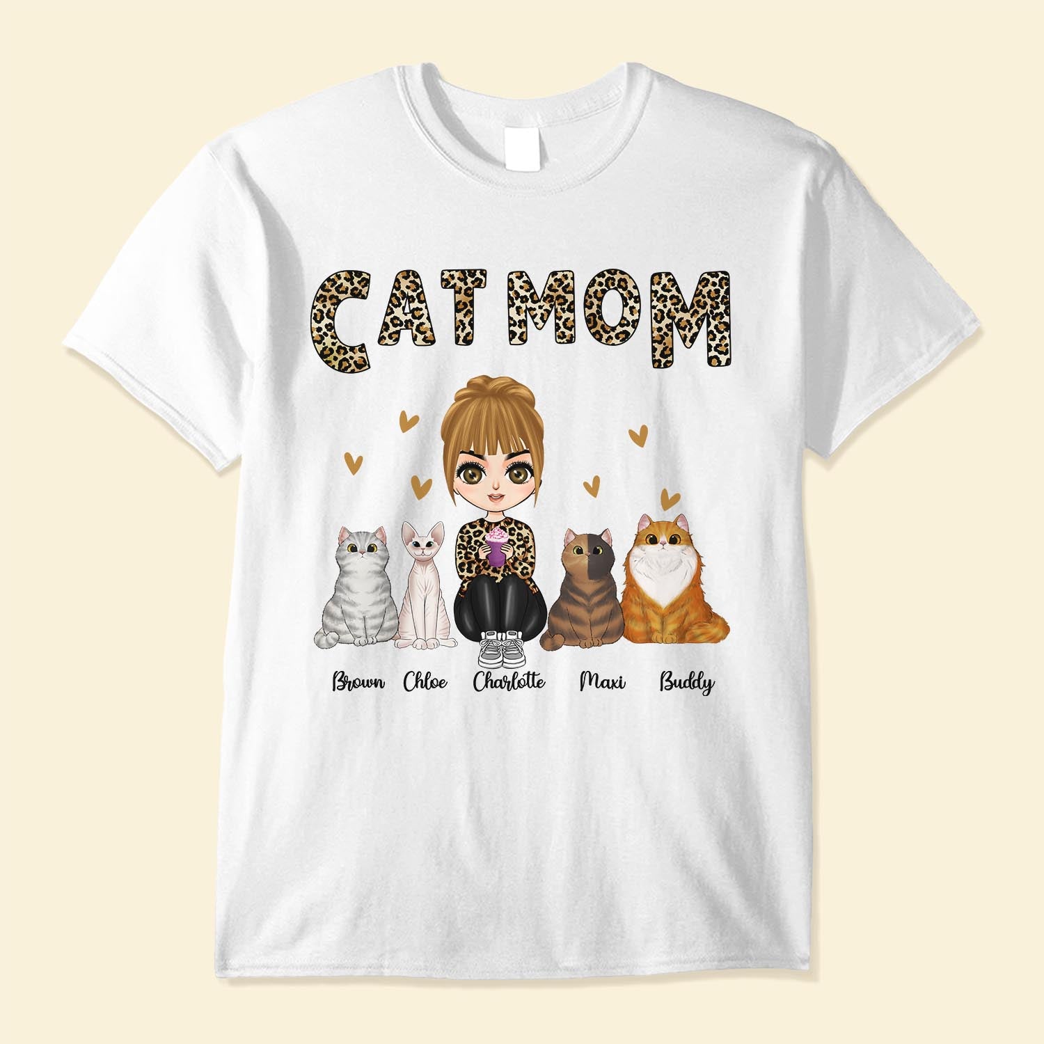 Cat Mom Leopard Design - Personalized Shirt - Birthday Gift For Cat Mom, Cat Lovers