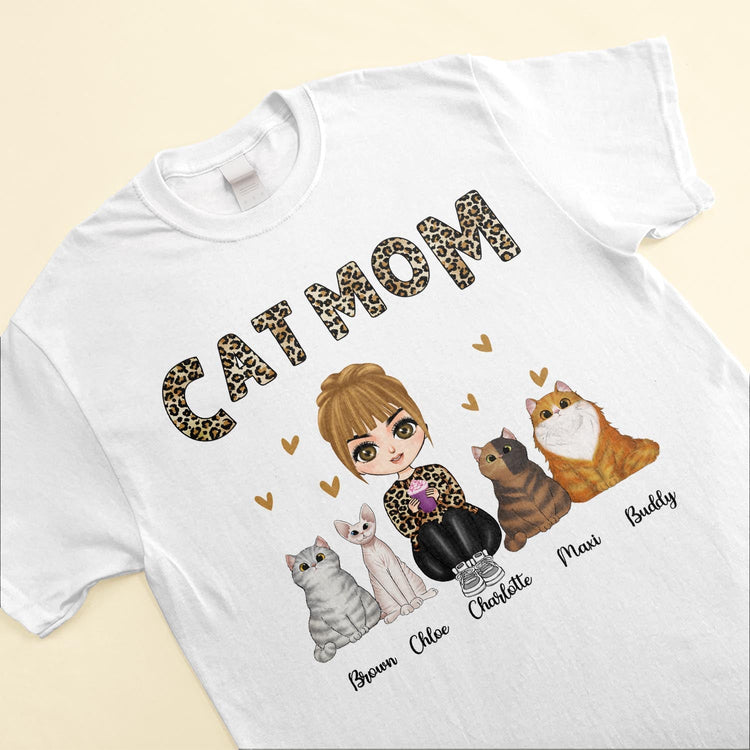 Cat Mom Leopard Design - Personalized Shirt - Birthday Gift For Cat Mom, Cat Lovers