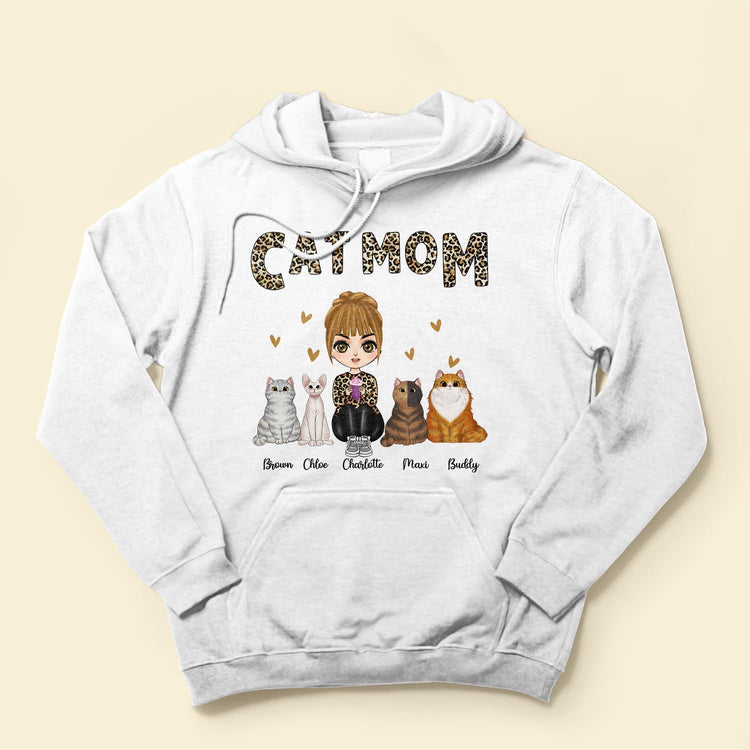 Cat Mom Leopard Design - Personalized Shirt - Birthday Gift For Cat Mom, Cat Lovers
