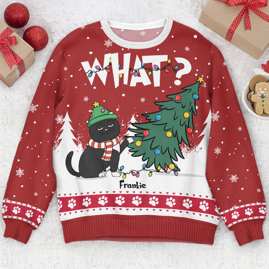 Cat What - Christmas Tree - Personalized Ugly Sweater