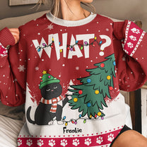 Cat What - Christmas Tree - Personalized Ugly Sweater