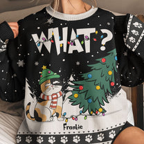 Cat What - Christmas Tree - Personalized Ugly Sweater