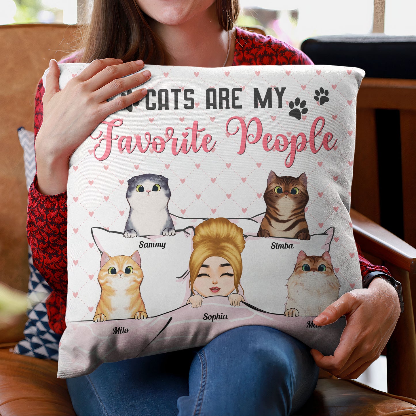 Cats Are My Favorite People - Personalized Pillow (Insert Included) - Birthday, Loving Gift For Cat Mom, Cat Lover