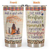 Cats and Fall Bonfires Pumpkins - Personalized Tumbler Cup - Fall Season Gift For Cat Lovers