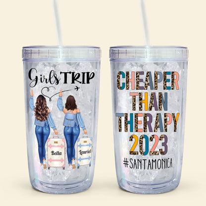 Cheaper Than Therapy - Personalized Acrylic Tumbler With Straw