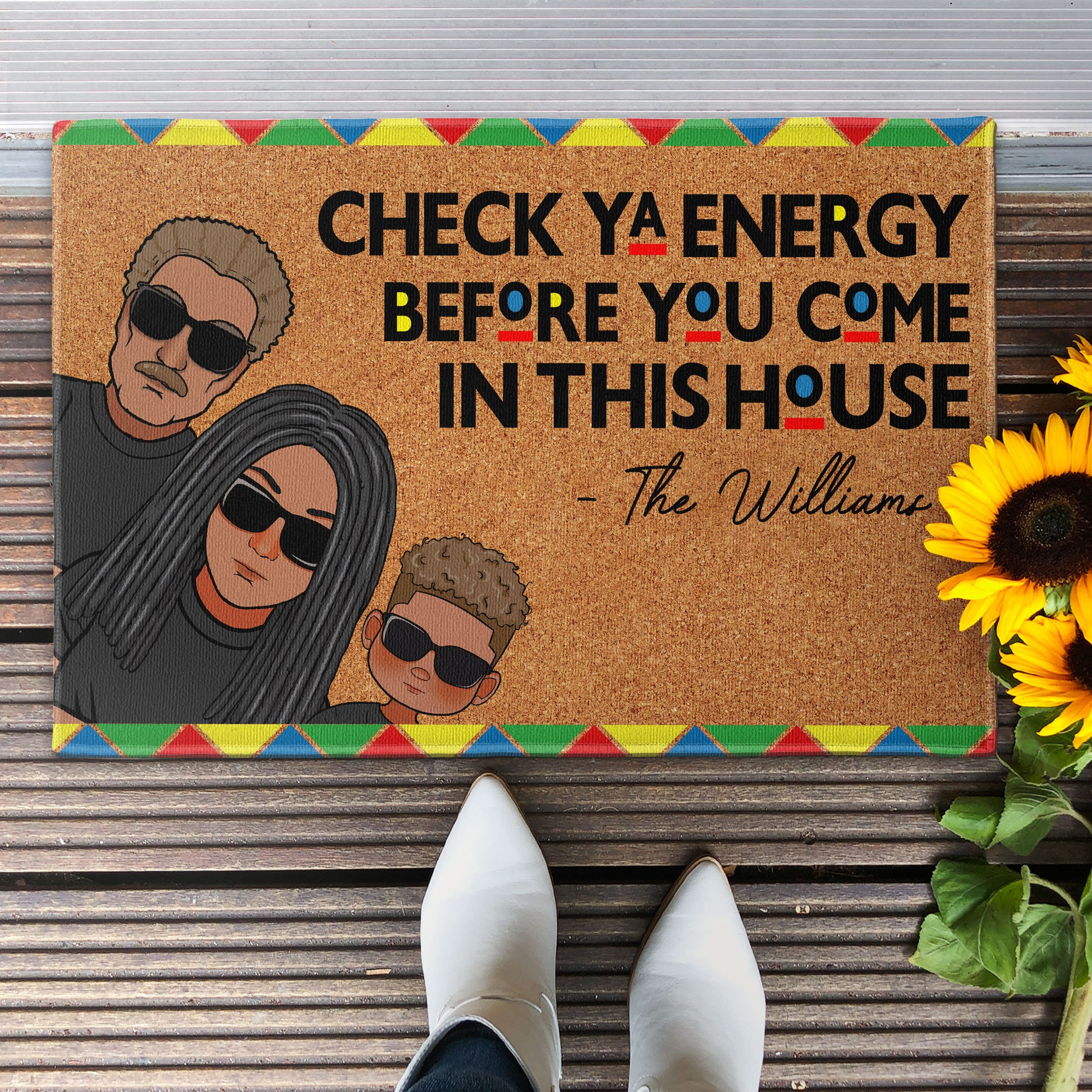 Check Ya Energy Before You Come In This House - Personalized Doormat - Birthday, Loving, Funny, Home Decor Gift For Family, Sisters, Brothers, Siblings, Family Members