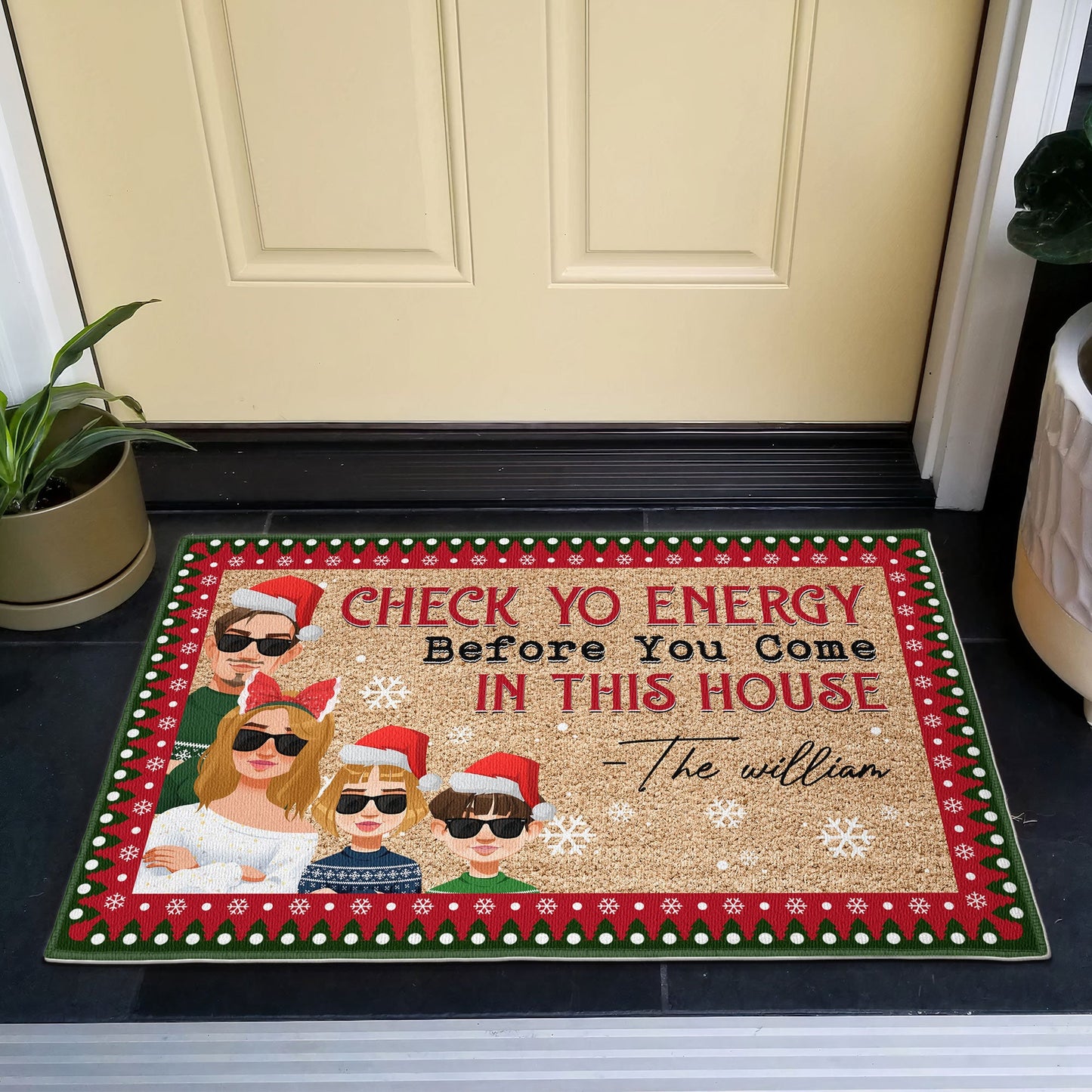 Check Yo Energy Before You Come In This House - Personalized Doormat - Christmas
