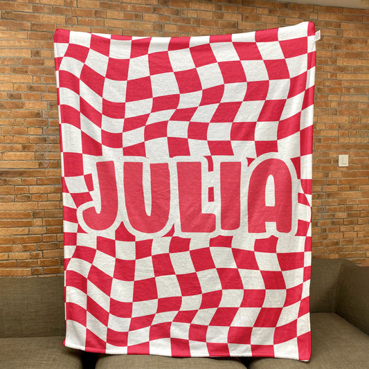 Checker Pattern In Vintage Rustic Style Blanket With Name - Personalized Kid Blanket