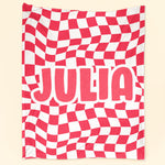 Checker Pattern In Vintage Rustic Style Blanket With Name - Personalized Kid Blanket