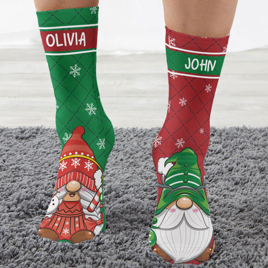 Cheery & Bright Gnome Couple - Personalized Crew Socks