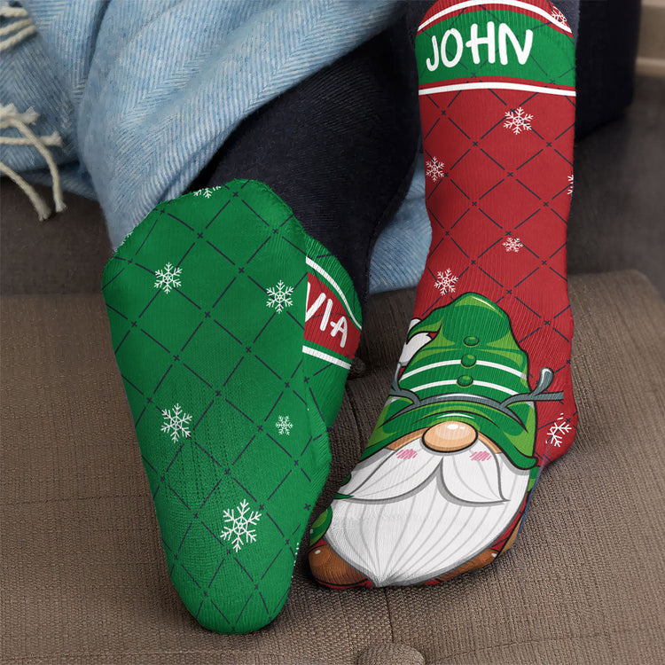 Cheery & Bright Gnome Couple - Personalized Crew Socks
