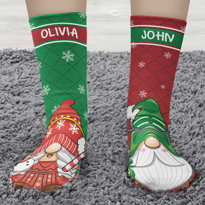 Cheery & Bright Gnome Couple - Personalized Crew Socks