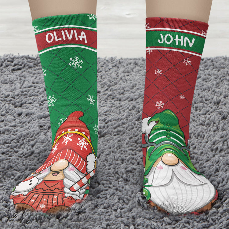 Cheery & Bright Gnome Couple - Personalized Crew Socks