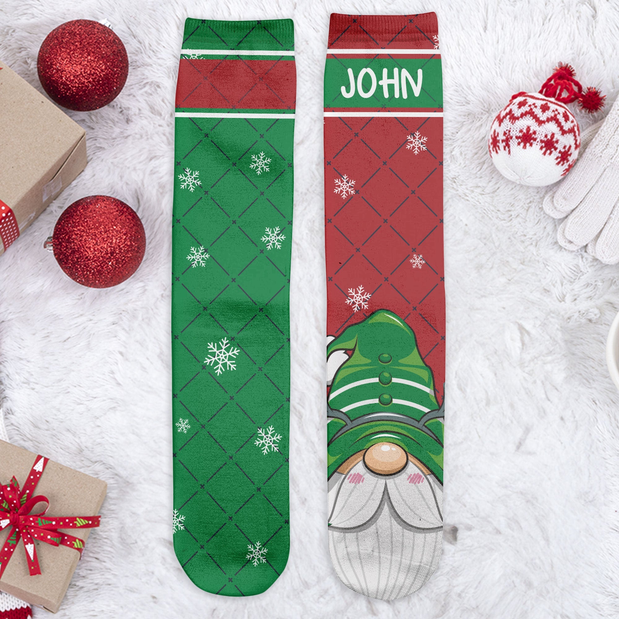 Cheery & Bright Gnome Couple - Personalized Crew Socks