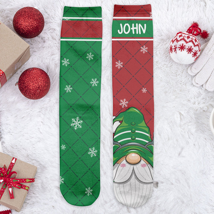 Cheery & Bright Gnome Couple - Personalized Crew Socks
