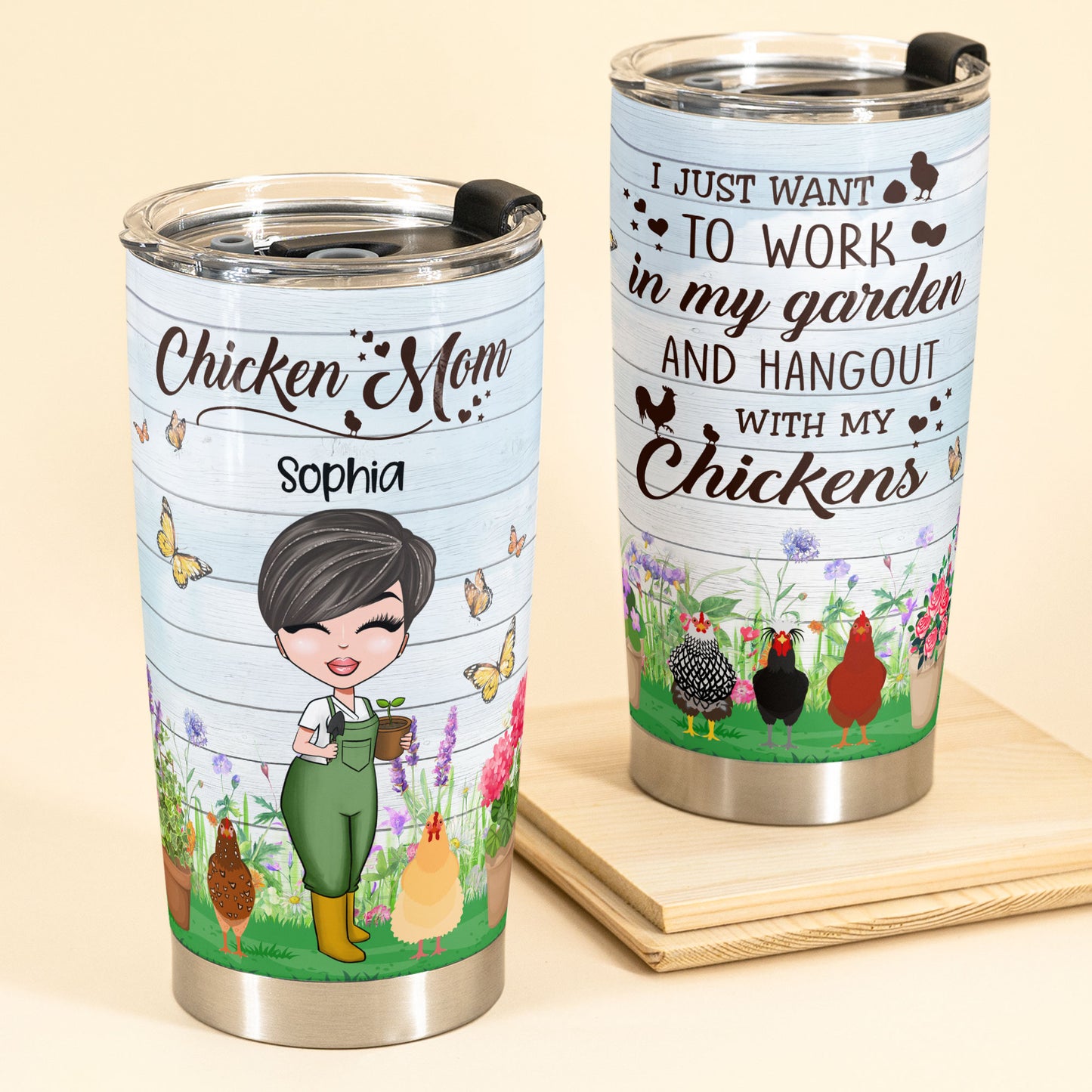 Chicken Mom - Personalized Tumbler Cup - Gift For Gardening Lovers - Garden Chibi
