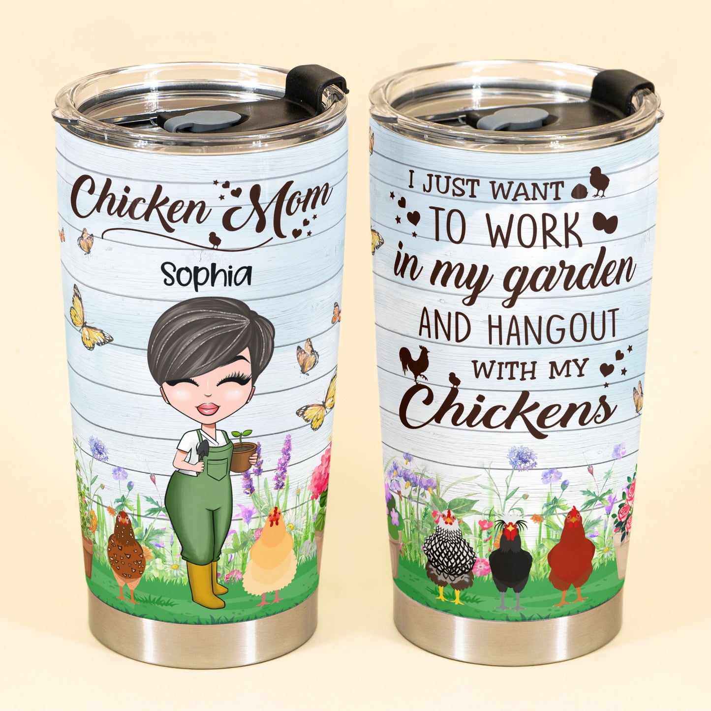 Chicken Mom - Personalized Tumbler Cup - Gift For Gardening Lovers - Garden Chibi