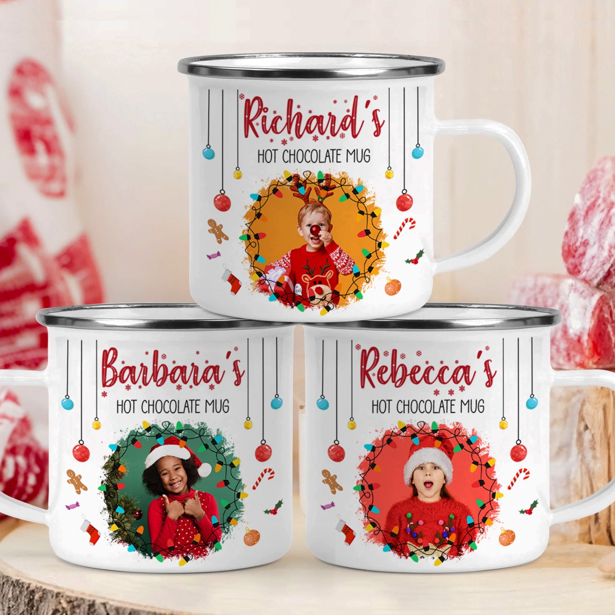 Chocolate Christmas Movie Watching Mug For Kid, Family - Personalized Photo Enamel Mug