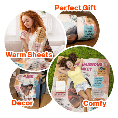 Christian Bible Verse Affirmations For Daughter, Son - Personalized Photo Blanket