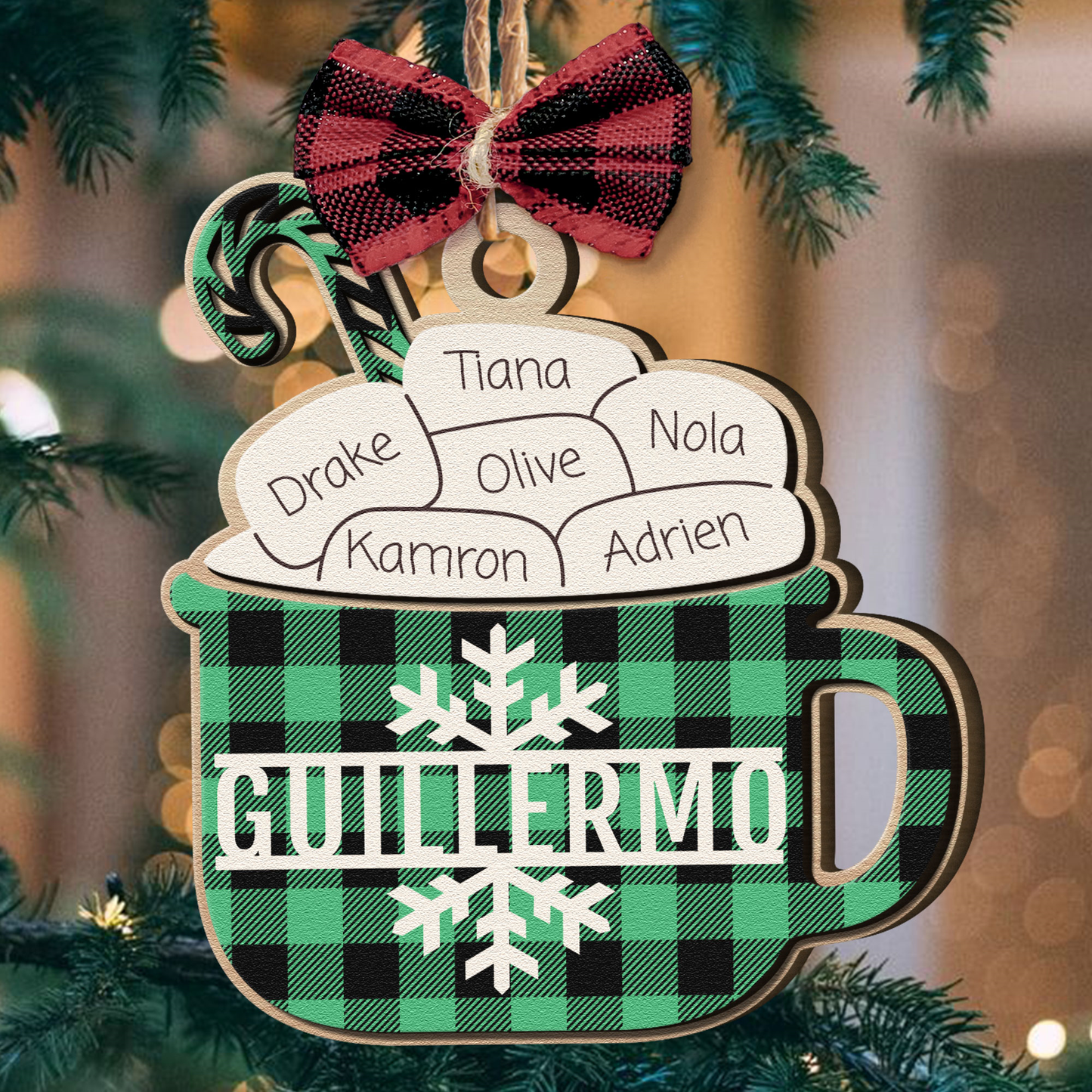 Our Family Hot Cocoa Custom Name- Personalized Wooden Ornament