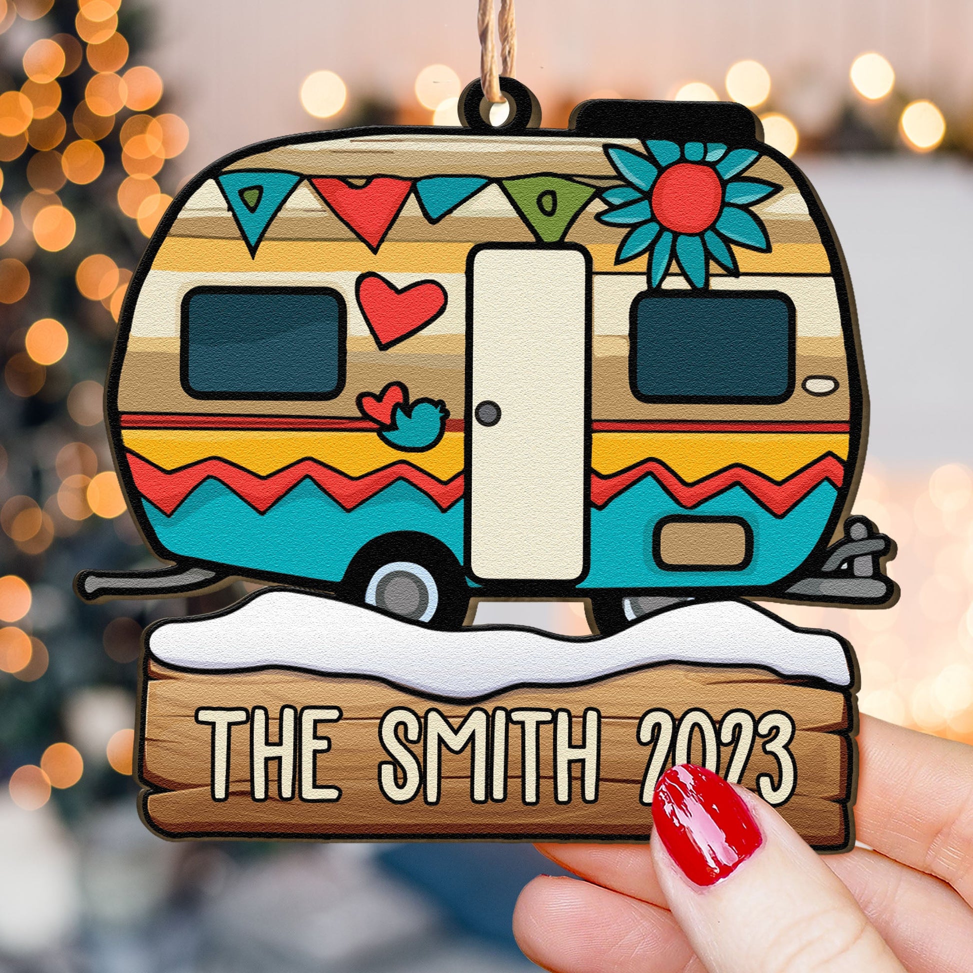 Christmas Campers Camping Lovers Rv Caravan - Personalized Wooden Photo Ornament