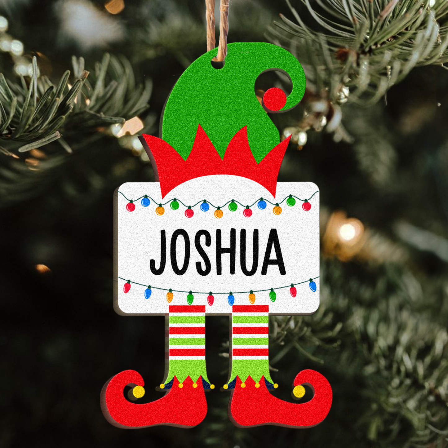 Christmas Elf Family Name - Personalized Wooden Ornament