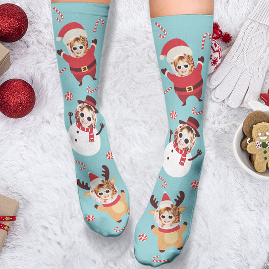Christmas Face - Personalized Photo Crew Socks