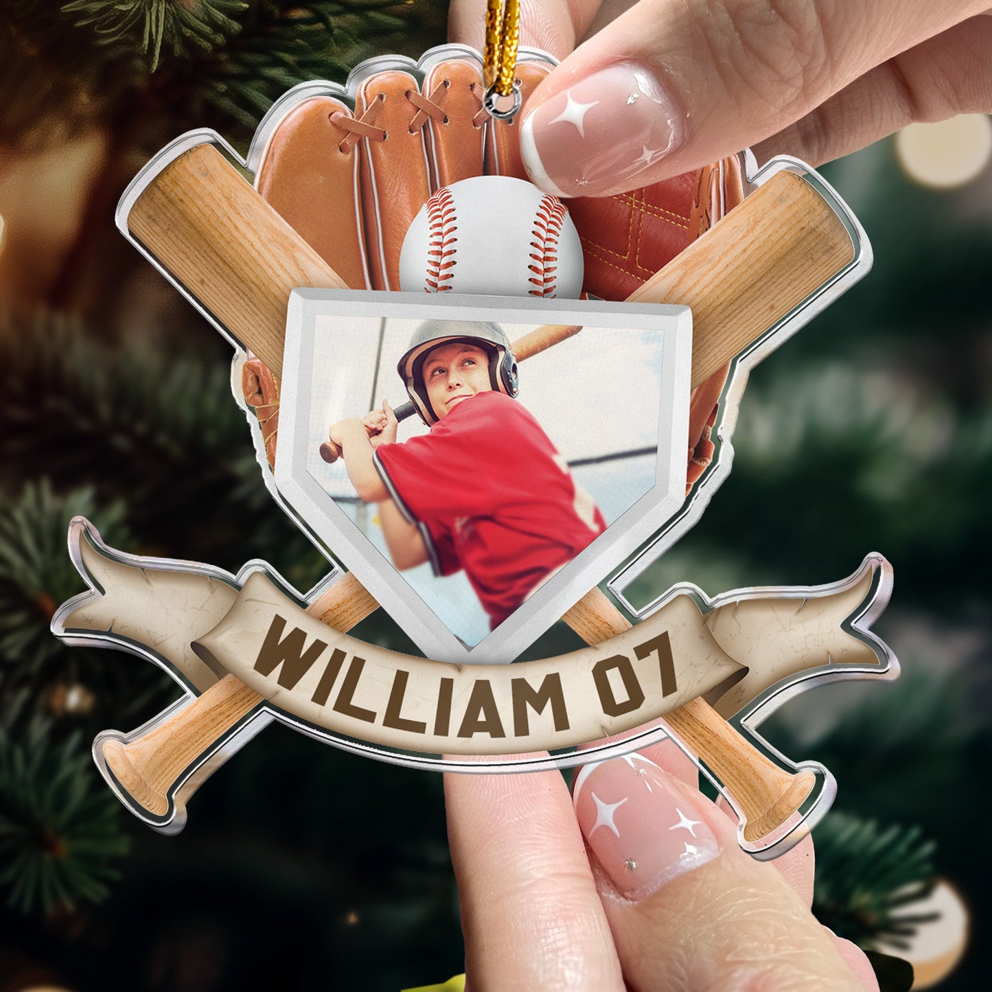 Christmas Gift For Baseball Son - Personalized Acrylic Photo Ornament