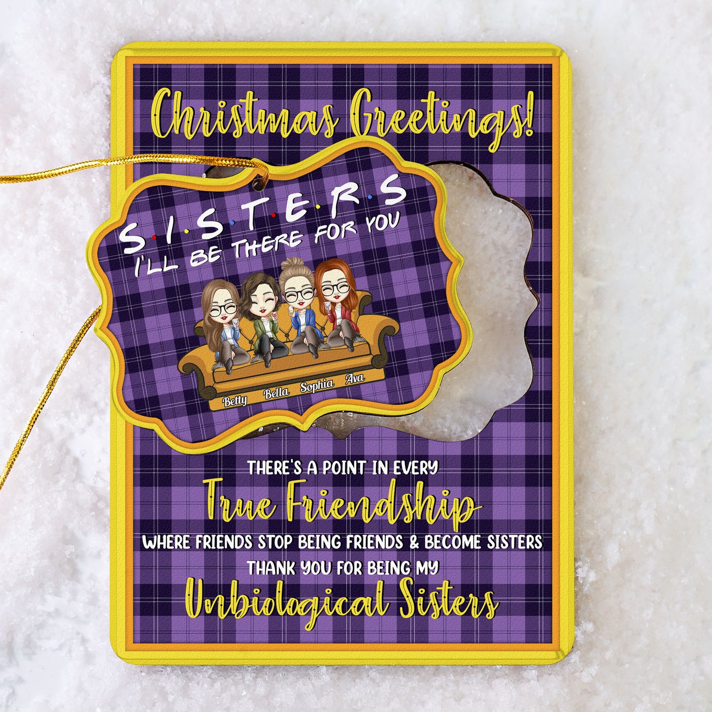 Christmas Greetings! I'll Be There For You - Personalized Wooden Card With Pop Out Ornament - Christmas Gift For Besties, Soul Sisters, Friends