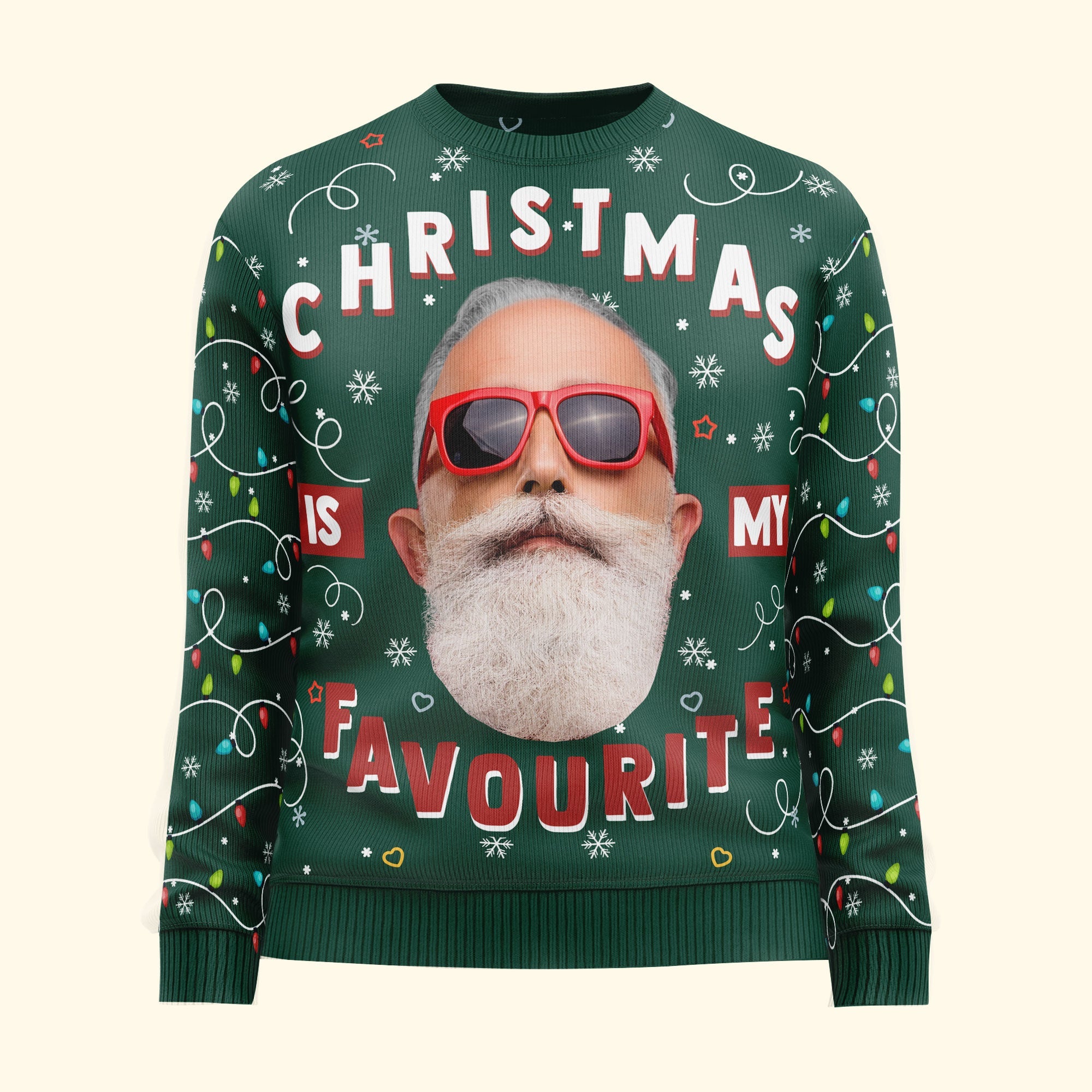 Christmas Is My Favourite Led Light - Personalized Photo Ugly Sweater