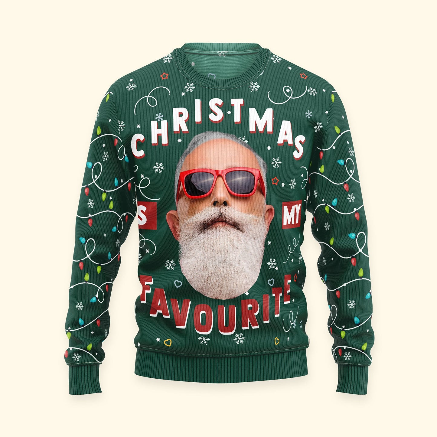 Christmas Is My Favourite Led Light - Personalized Photo Ugly Sweater