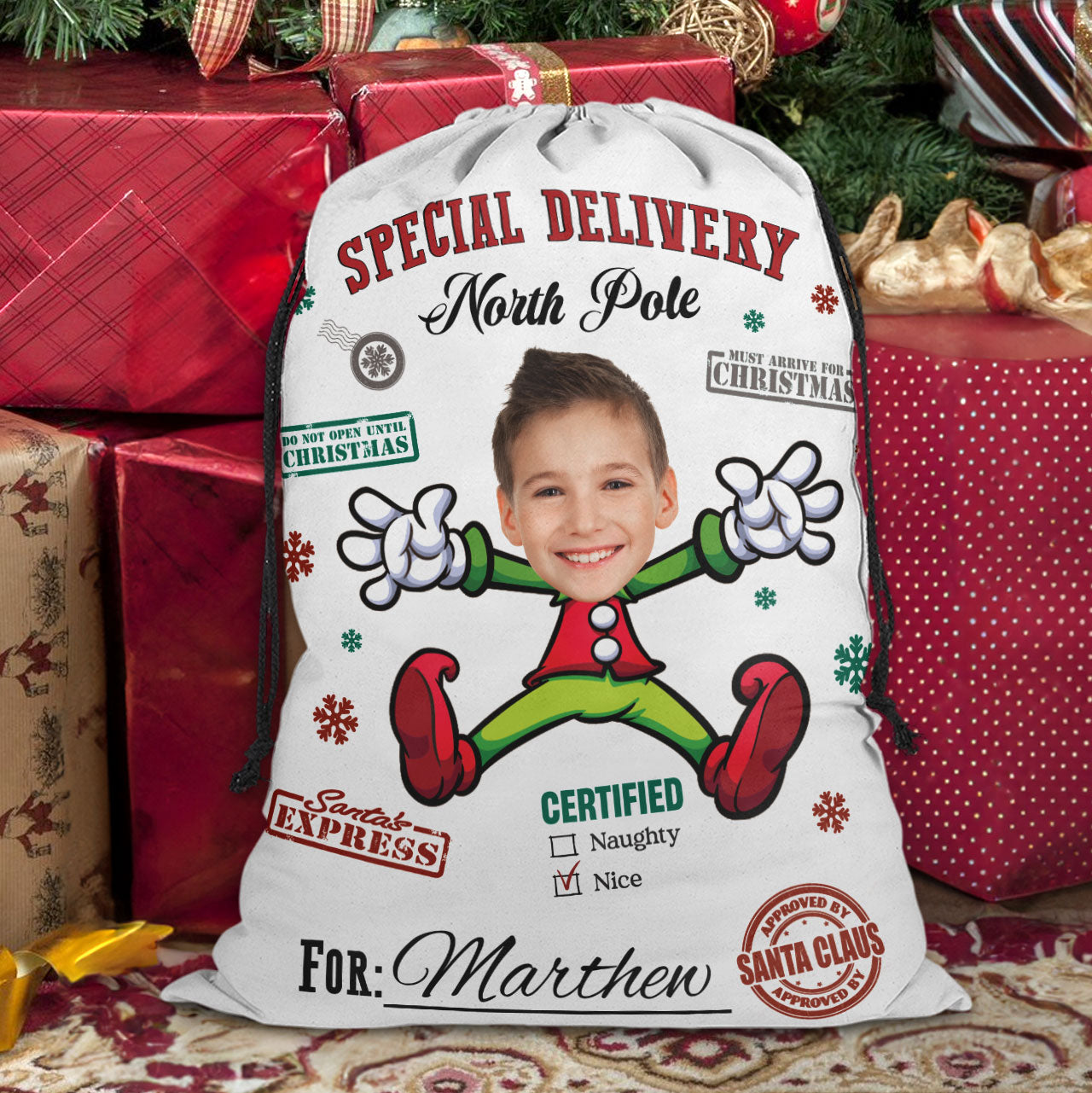 Christmas Santa Sack From North Pole For Kids - Personalized Photo Christmas Sack