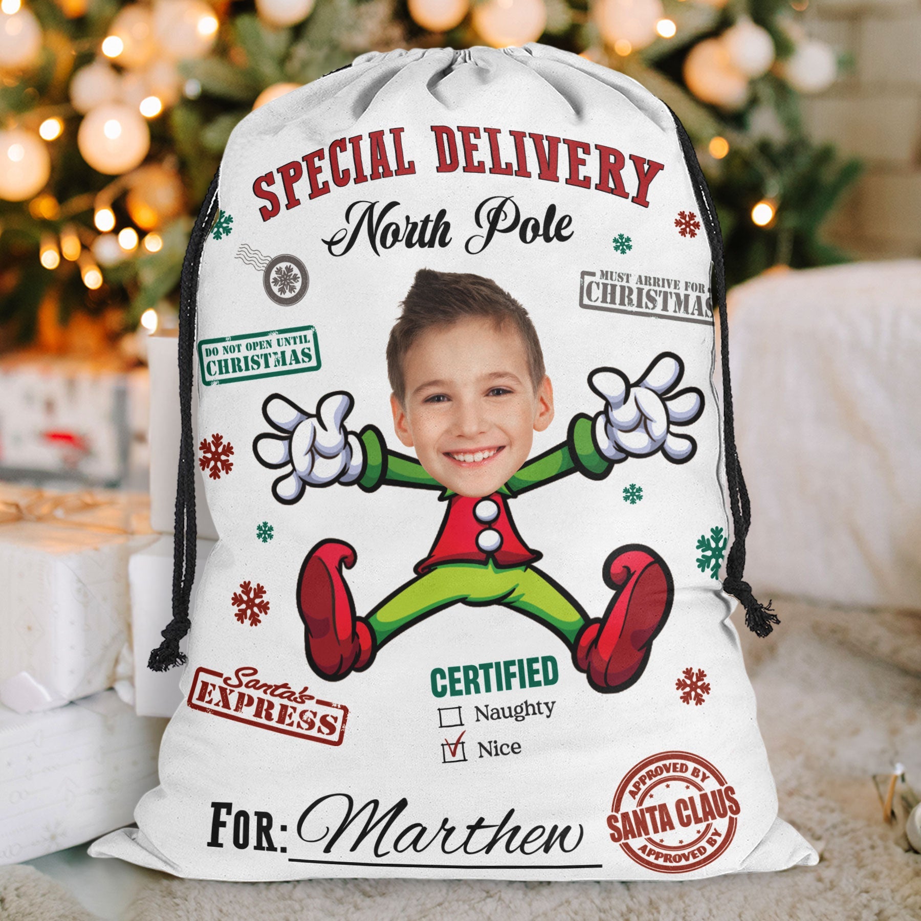 Christmas Santa Sack From North Pole For Kids - Personalized Photo Christmas Sack