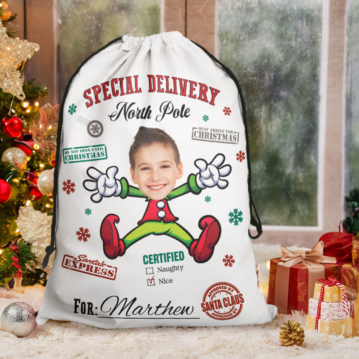 Christmas Santa Sack From North Pole For Kids - Personalized Photo Christmas Sack