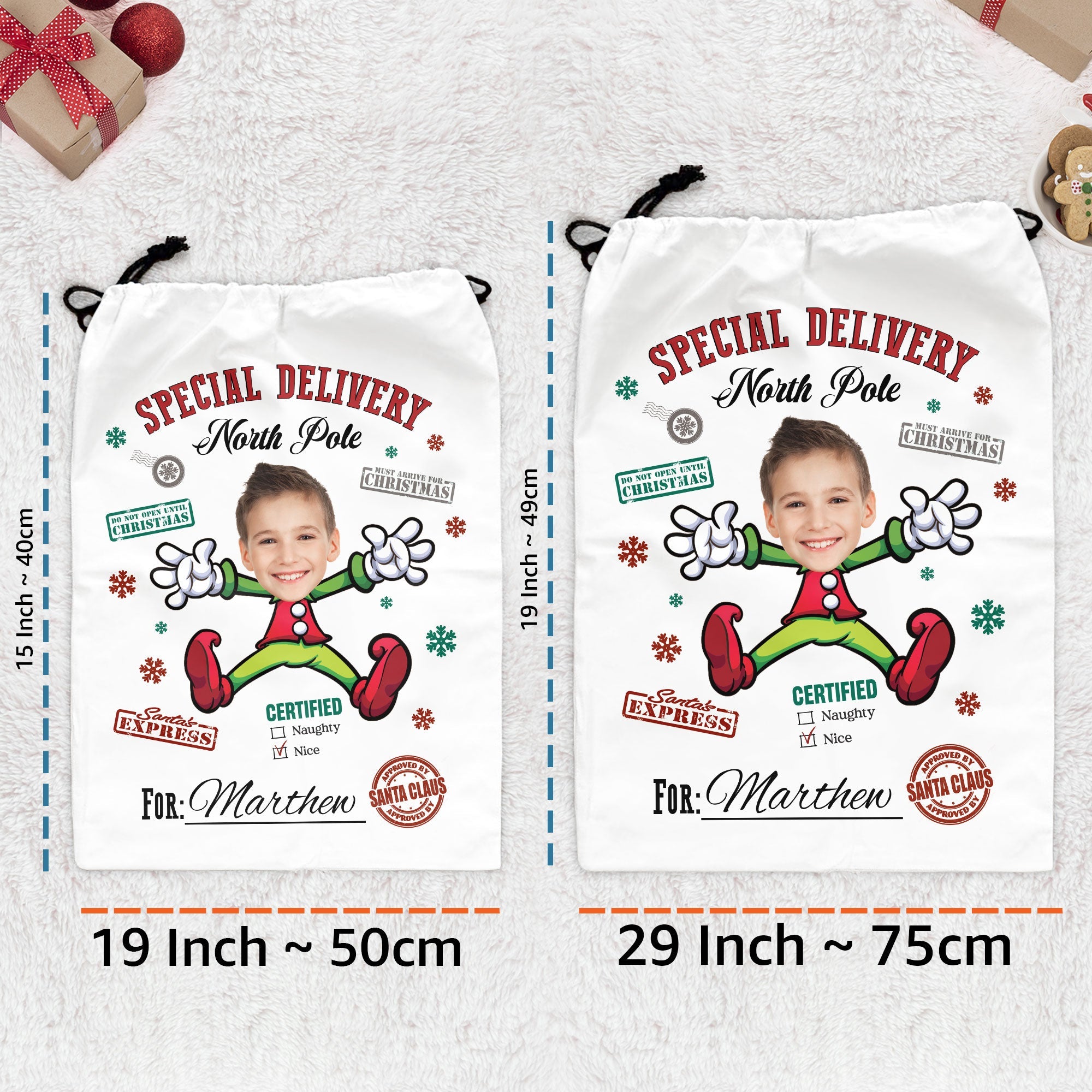 Christmas Santa Sack From North Pole For Kids - Personalized Photo Christmas Sack