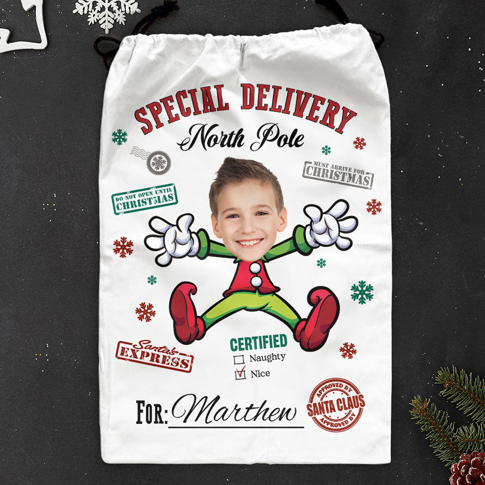 Christmas Santa Sack From North Pole For Kids - Personalized Photo Christmas Sack