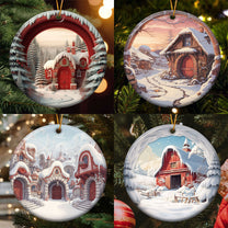 Christmas Snow 3D Look Non-Textured - Personalized Ceramic Ornament