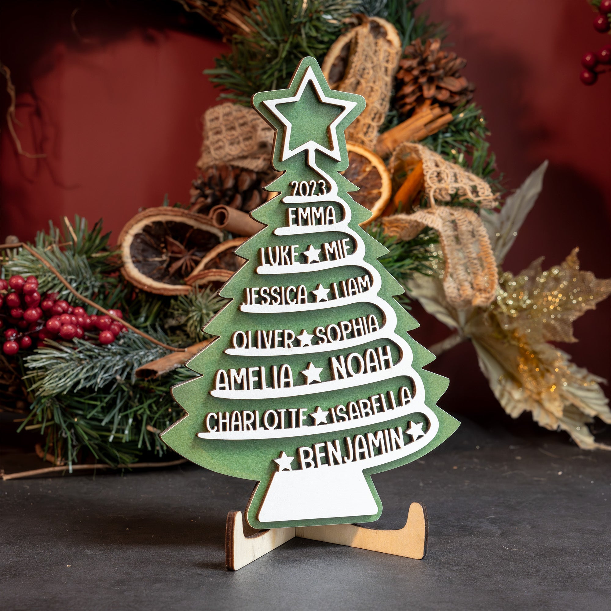 Christmas Tree Name - Family, Group, Coworkers Personalized Wooden Plaque