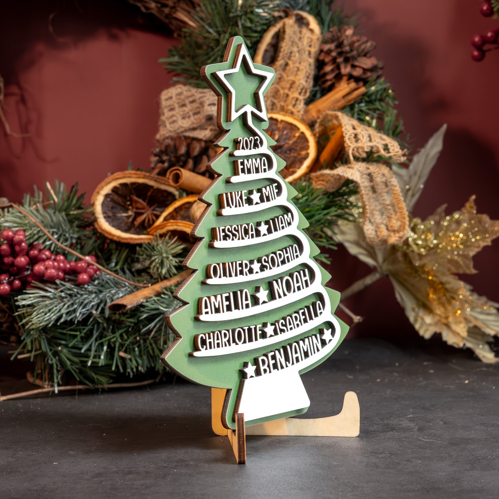 Christmas Tree Name - Family, Group, Coworkers Personalized Wooden Plaque