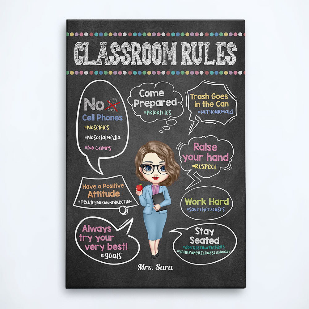 Classroom Rules Hashtag - Personalized Poster/Wrapped Canvas - Back To School Gift For Teachers, Besties - Gift From Students, Coworkers, Colleagues