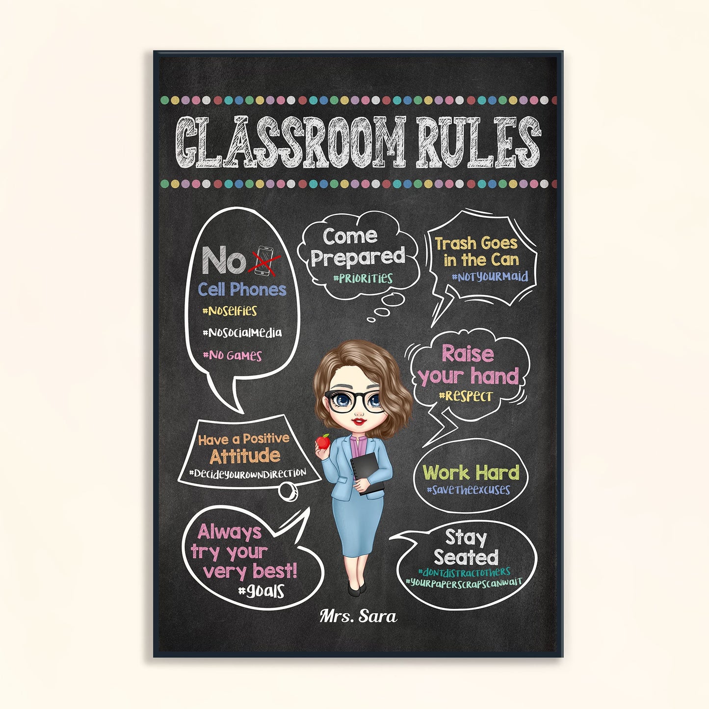 Classroom Rules Hashtag - Personalized Poster/Wrapped Canvas - Back To School Gift For Teachers, Besties - Gift From Students, Coworkers, Colleagues
