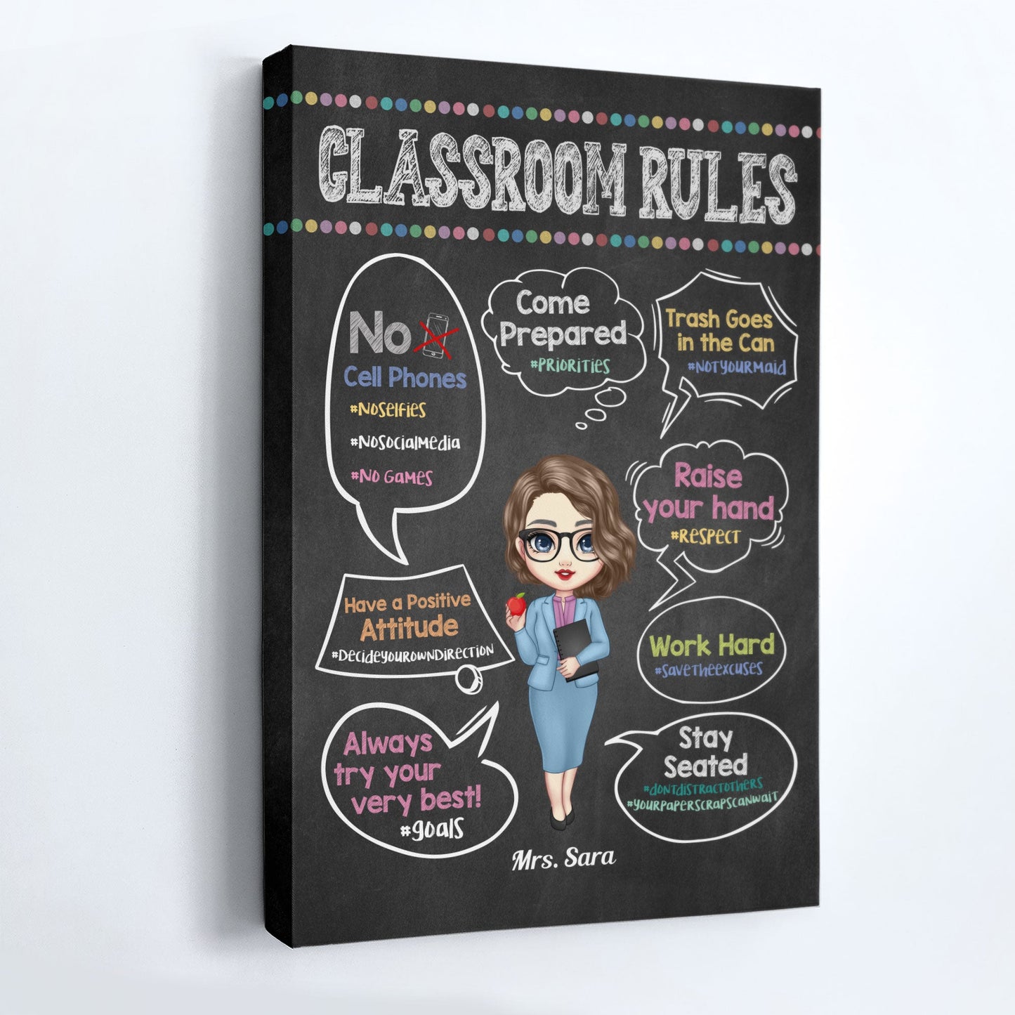 Classroom Rules Hashtag - Personalized Poster/Wrapped Canvas - Back To School Gift For Teachers, Besties - Gift From Students, Coworkers, Colleagues