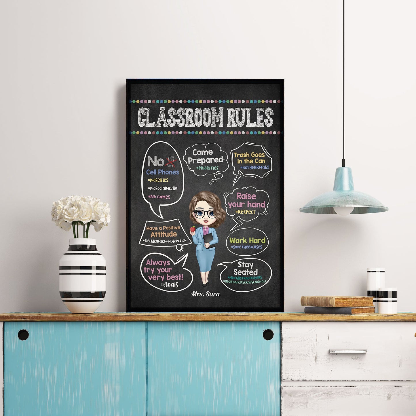 Classroom Rules Hashtag - Personalized Poster/Wrapped Canvas - Back To School Gift For Teachers, Besties - Gift From Students, Coworkers, Colleagues