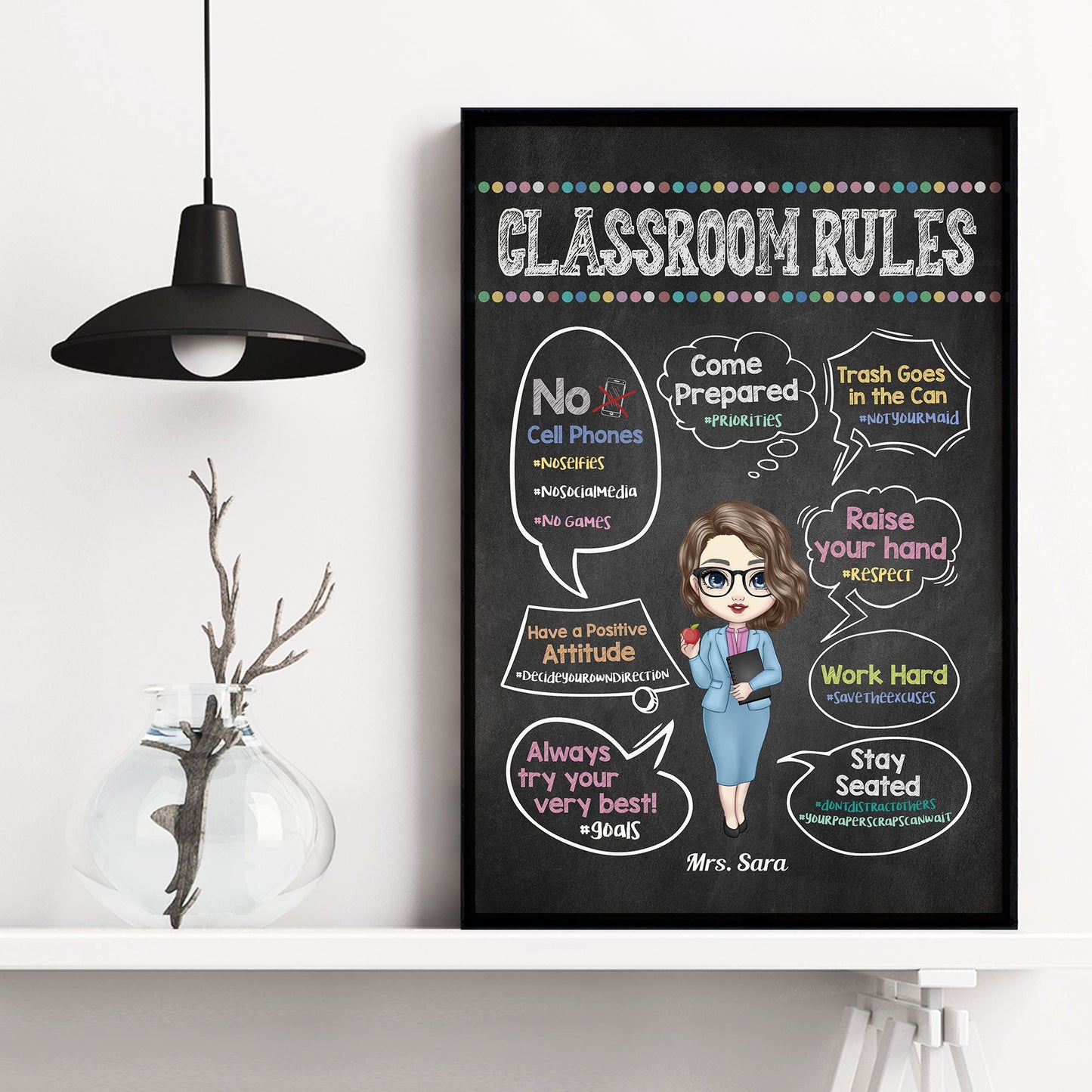 Classroom Rules Hashtag - Personalized Poster/Wrapped Canvas - Back To School Gift For Teachers, Besties - Gift From Students, Coworkers, Colleagues
