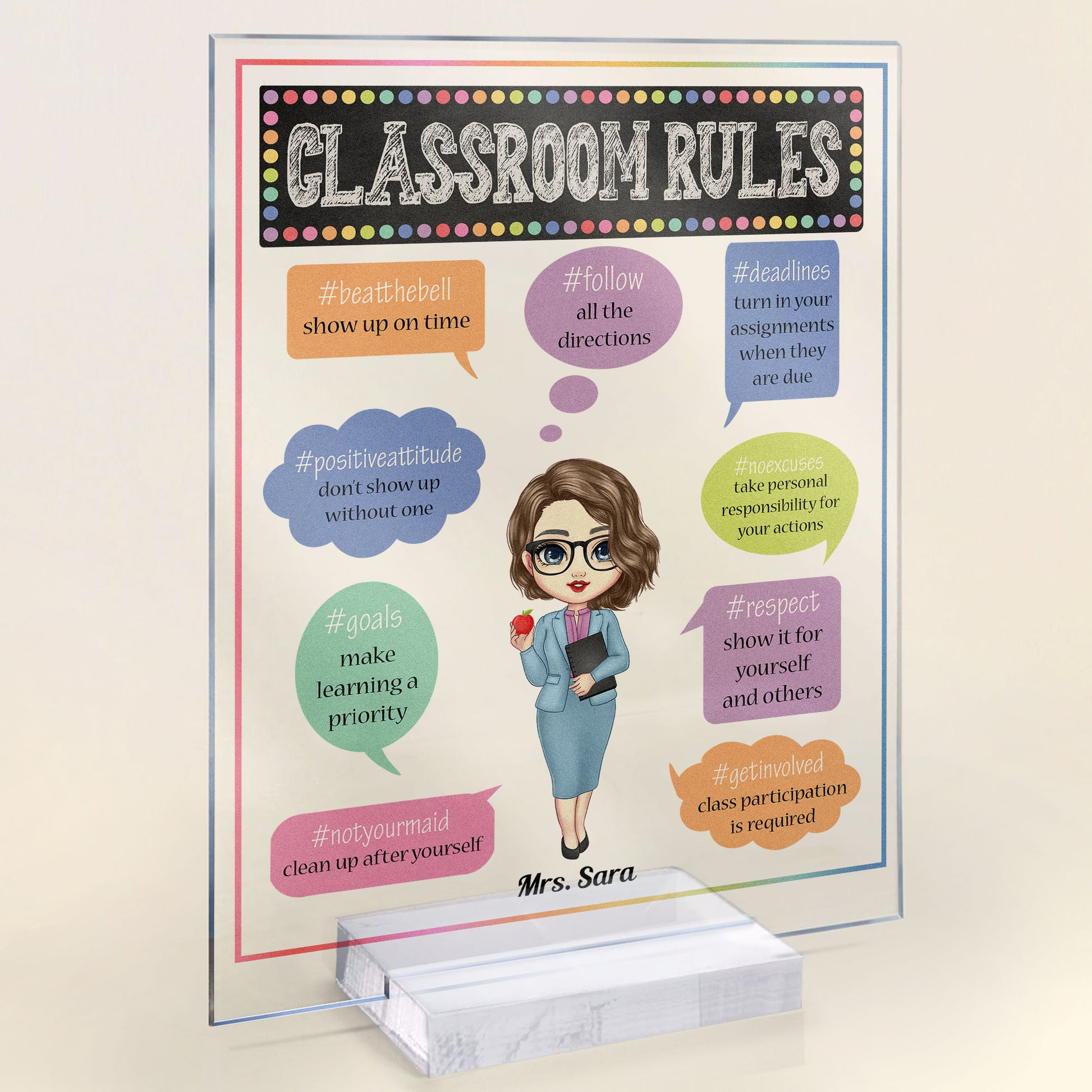 Classroom Rules - Personalized Acrylic Plaque - Teacher's Week Appreciation Gift For Teacher, Teacher's Assistants
