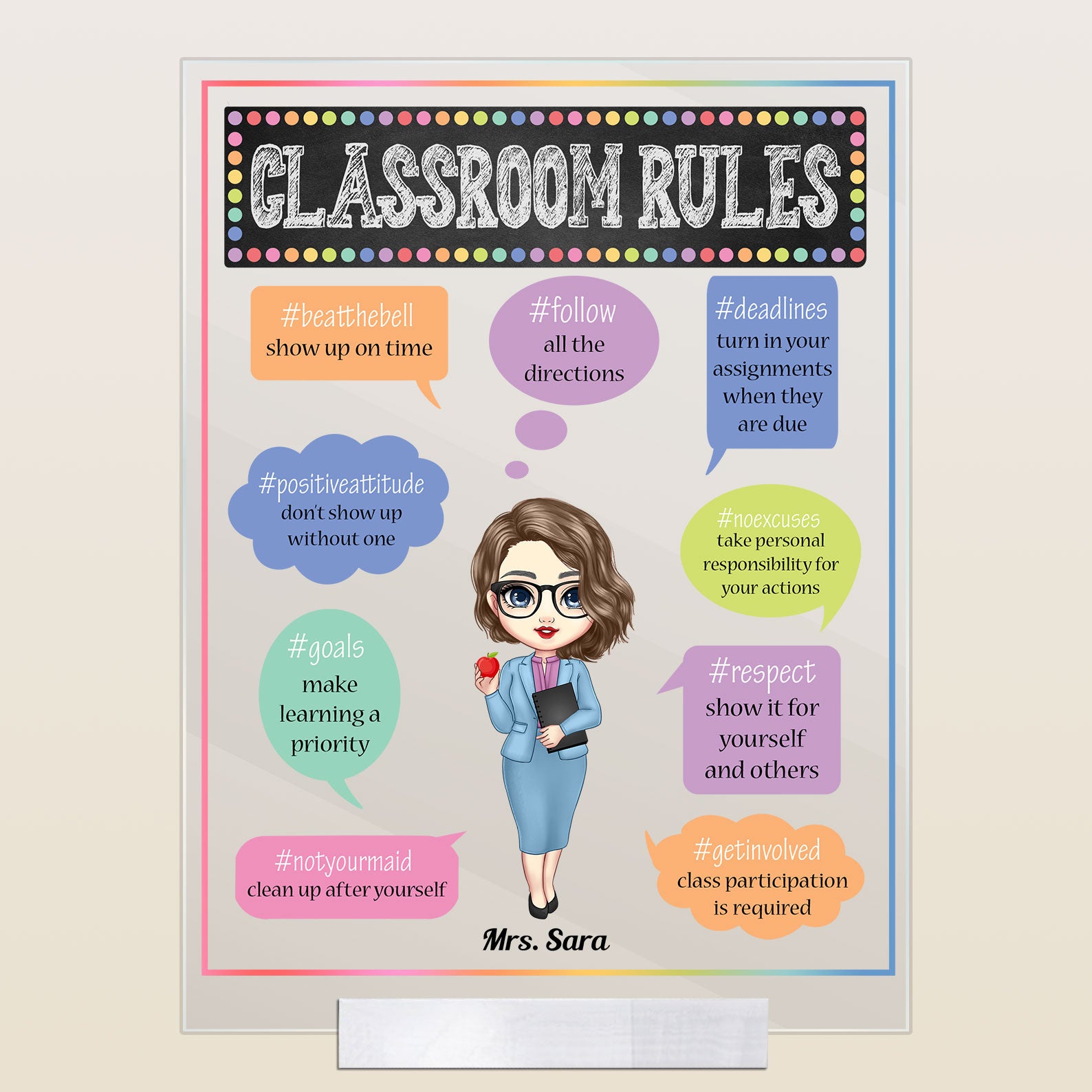 Classroom Rules - Personalized Acrylic Plaque - Teacher's Week Appreciation Gift For Teacher, Teacher's Assistants
