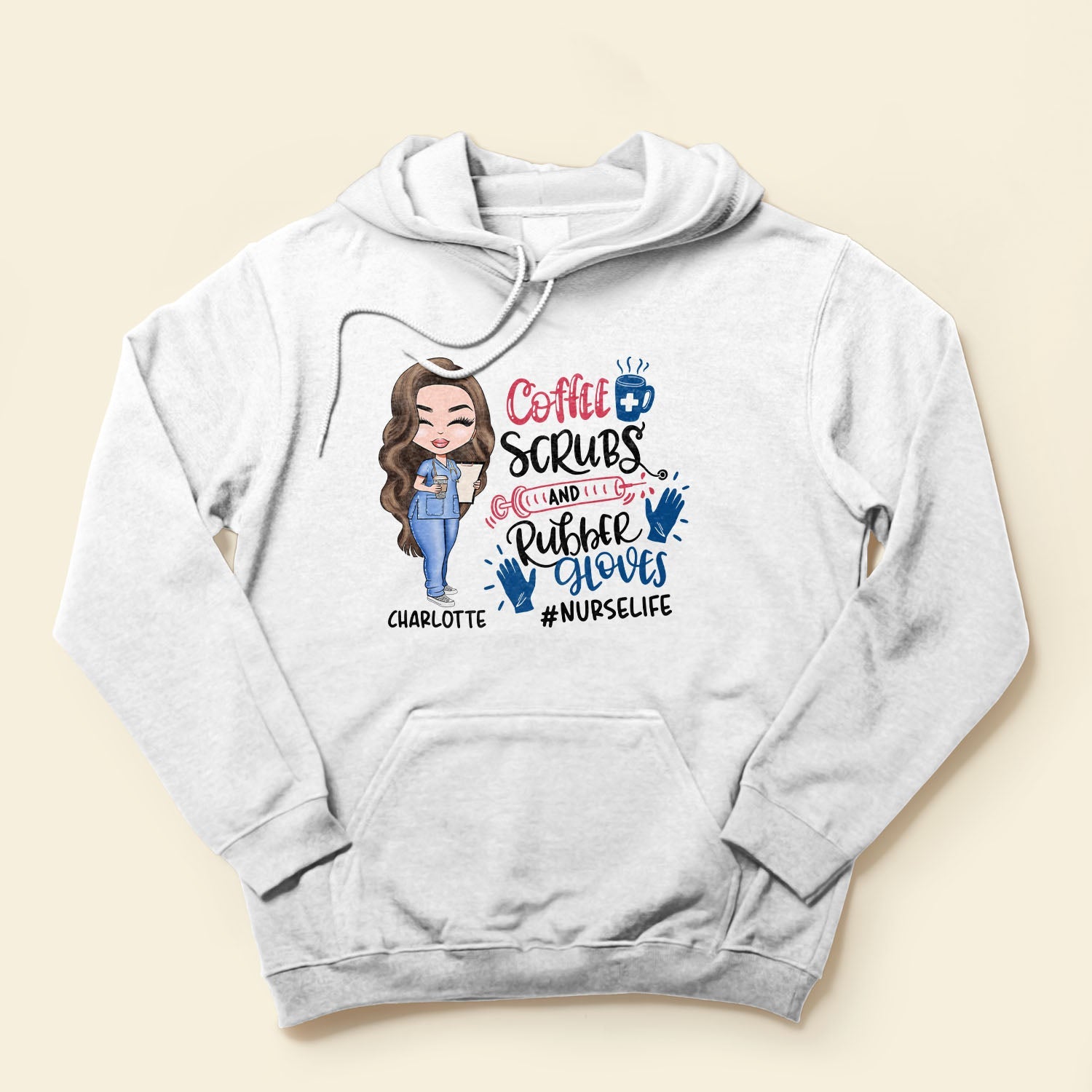 Coffee, Scrubs, Rubber Gloves - Personalized Shirt - Gift For Doctor & Nurse - Cartoon Nurse