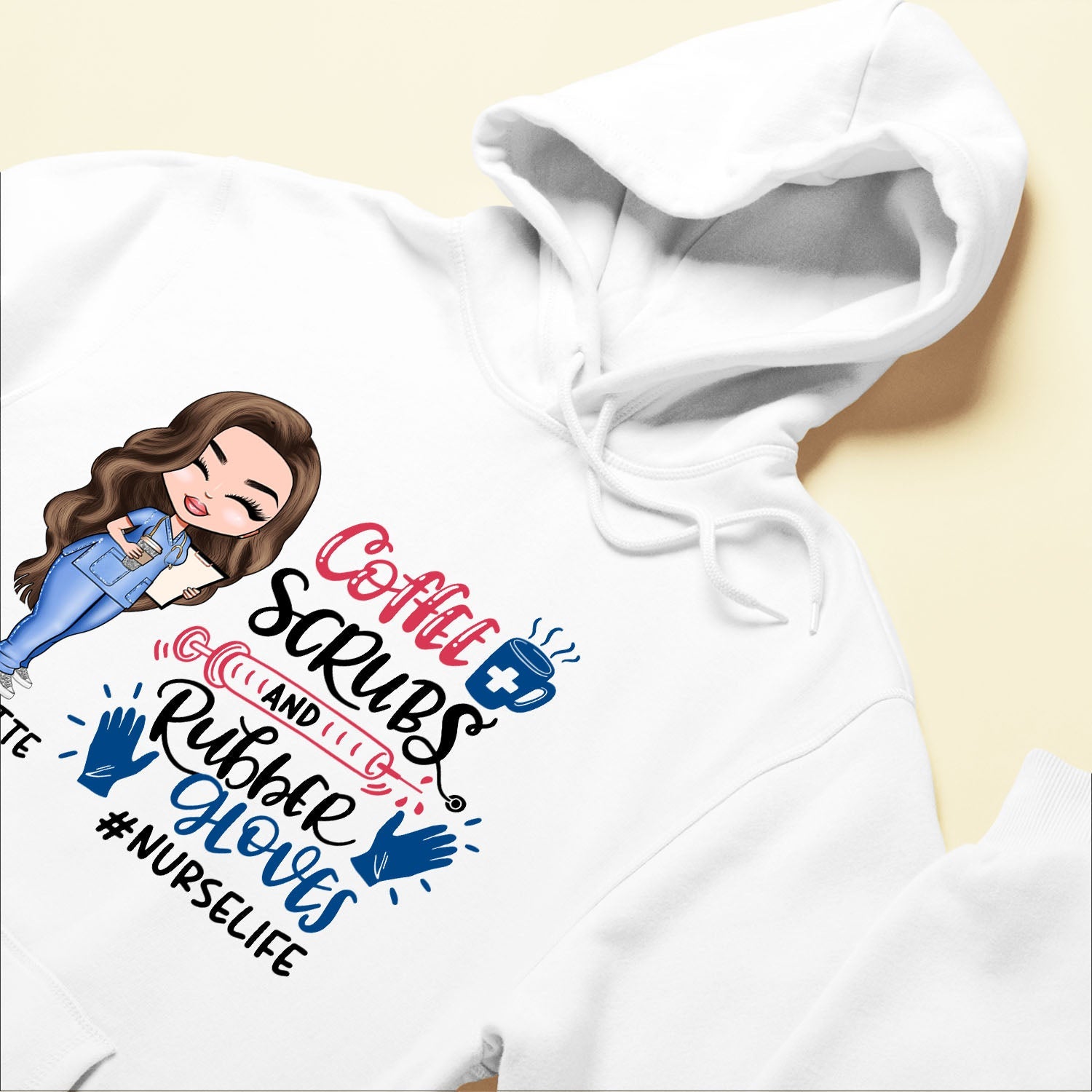 Coffee, Scrubs, Rubber Gloves - Personalized Shirt - Gift For Doctor & Nurse - Cartoon Nurse